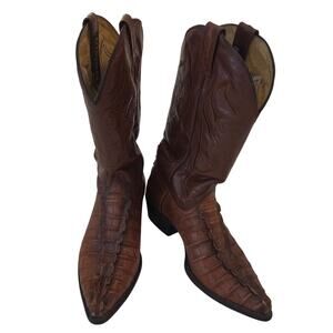 El General Brown Croc/Ostrich Print Leather Cowboy Boots Mens 11 Mex 30 Western